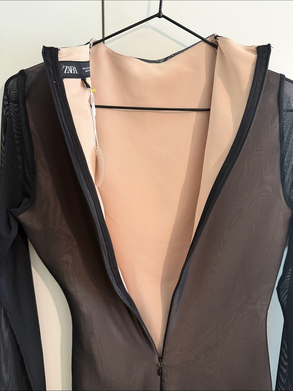 NWOT Zara Black Sheer illusion Long-Sleeve Ruched Bodysuit -small - Picture 8 of 8